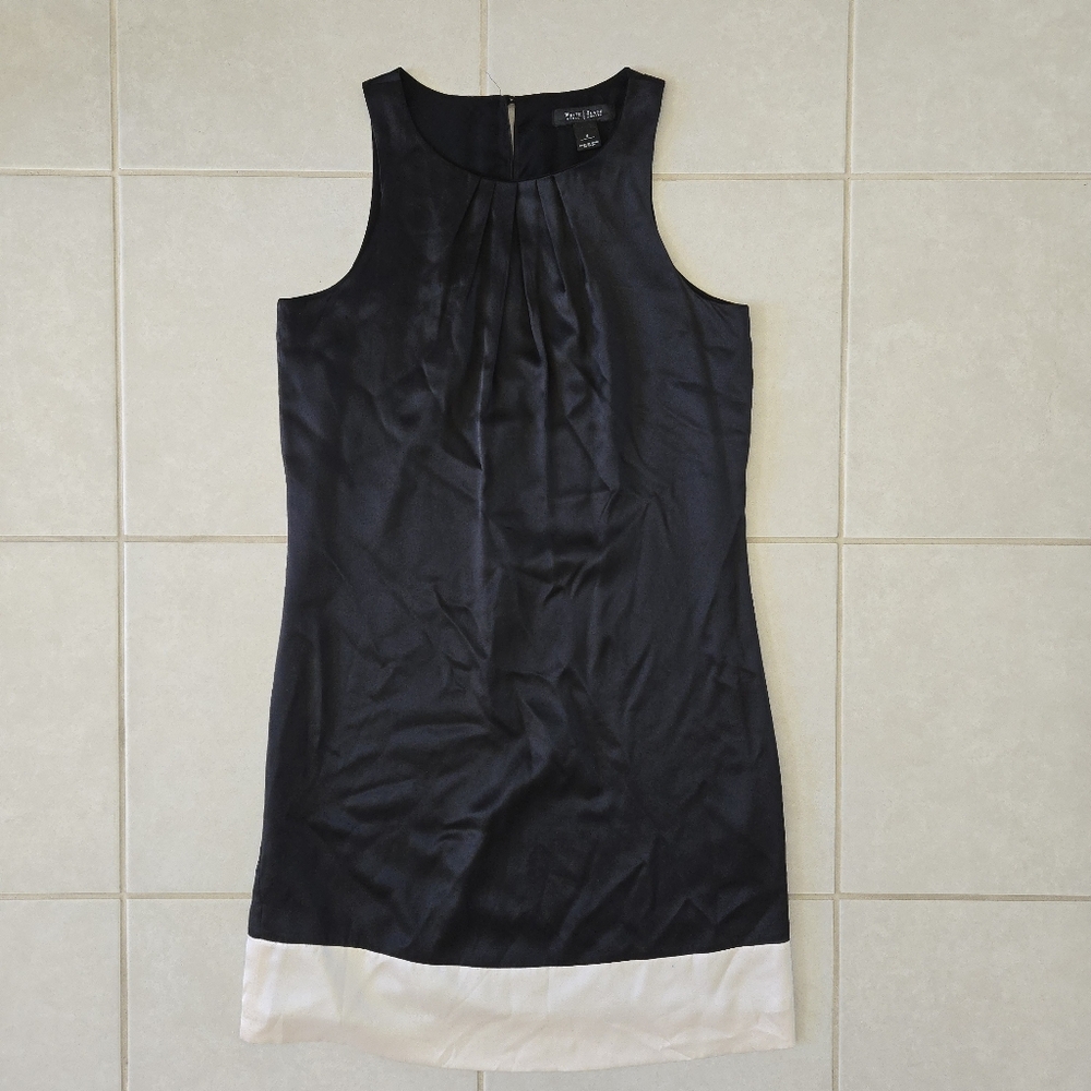 White House Black Market Sz 4 100% Silk Satin Black Midi Dress Sleeveless